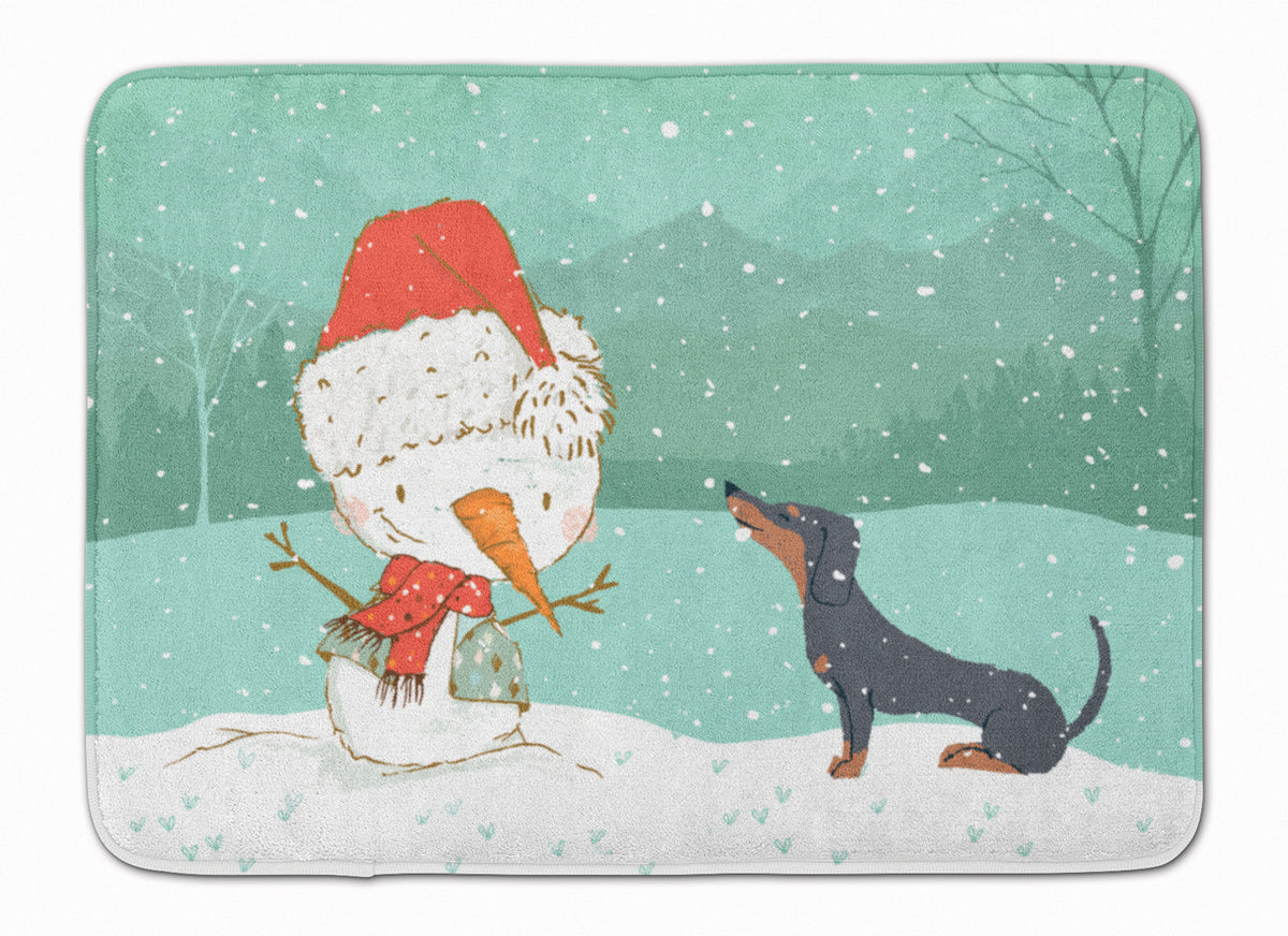 Black Tan Dachshund Snowman Christmas Machine Washable Memory Foam Mat CK2083RUG - the-store.com