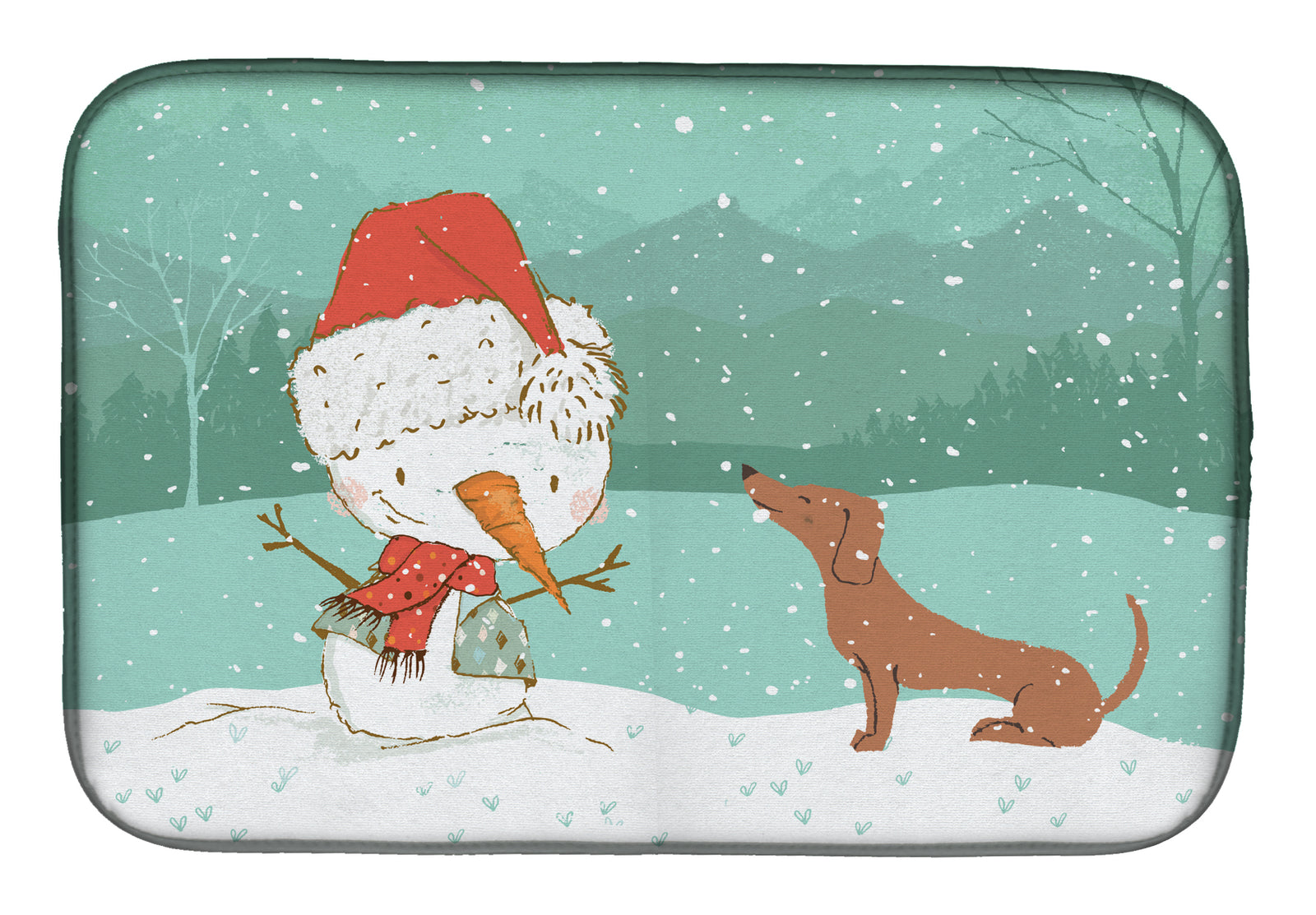 Red Dachshund Snowman Christmas Dish Drying Mat CK2084DDM  the-store.com.