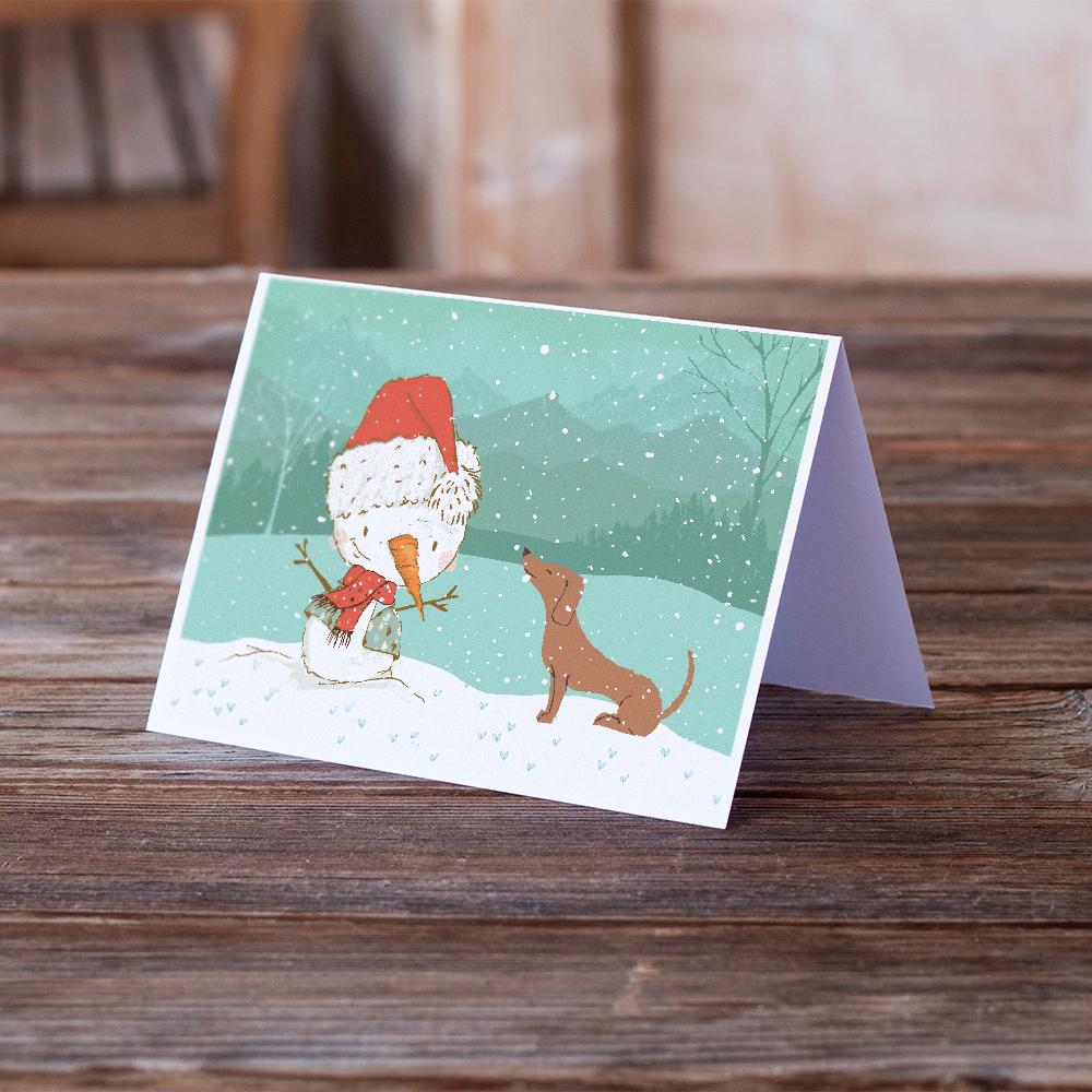 Red Dachshund Snowman Christmas Greeting Cards and Envelopes Pack of 8 - the-store.com