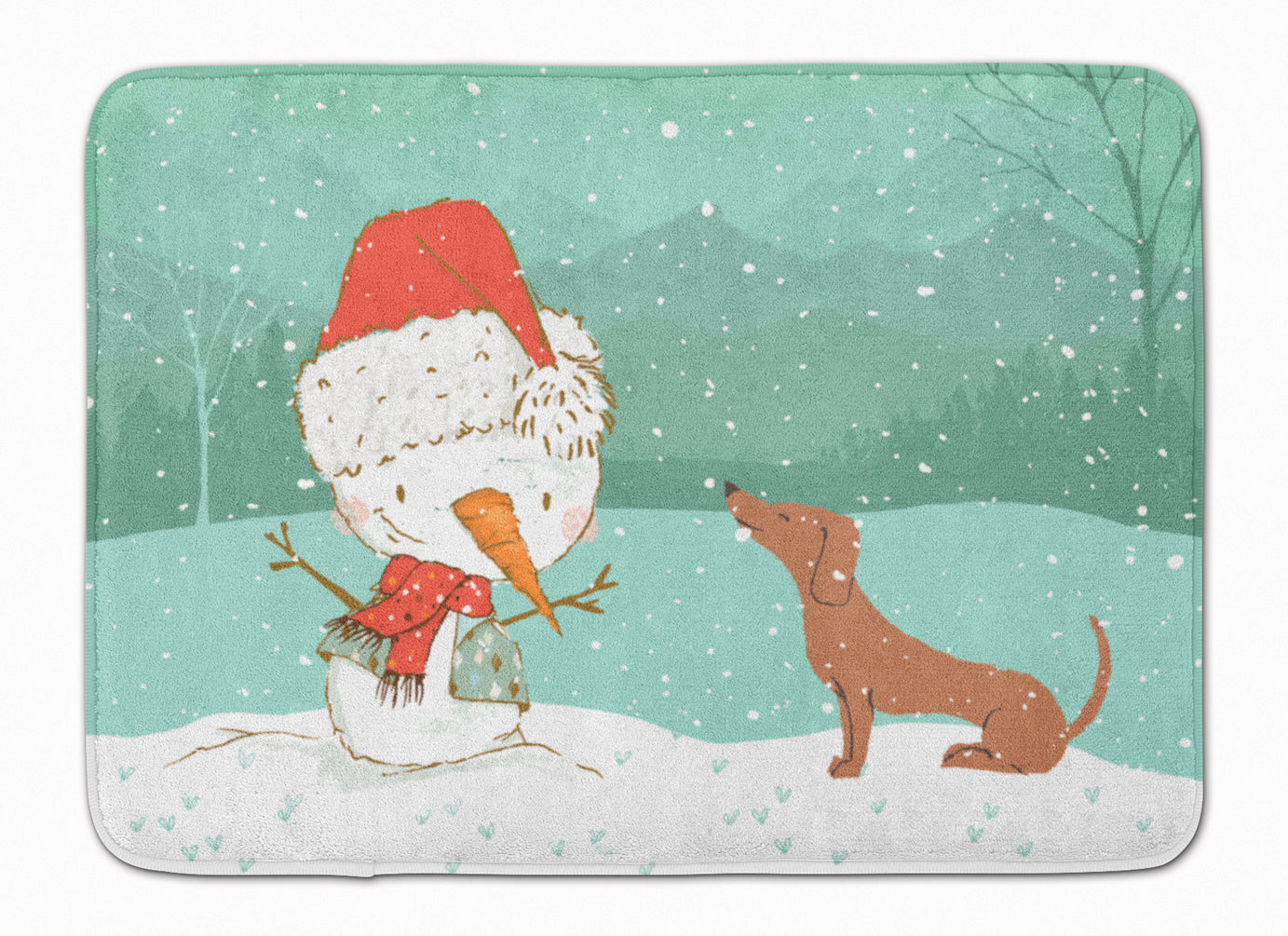 Red Dachshund Snowman Christmas Machine Washable Memory Foam Mat CK2084RUG - the-store.com