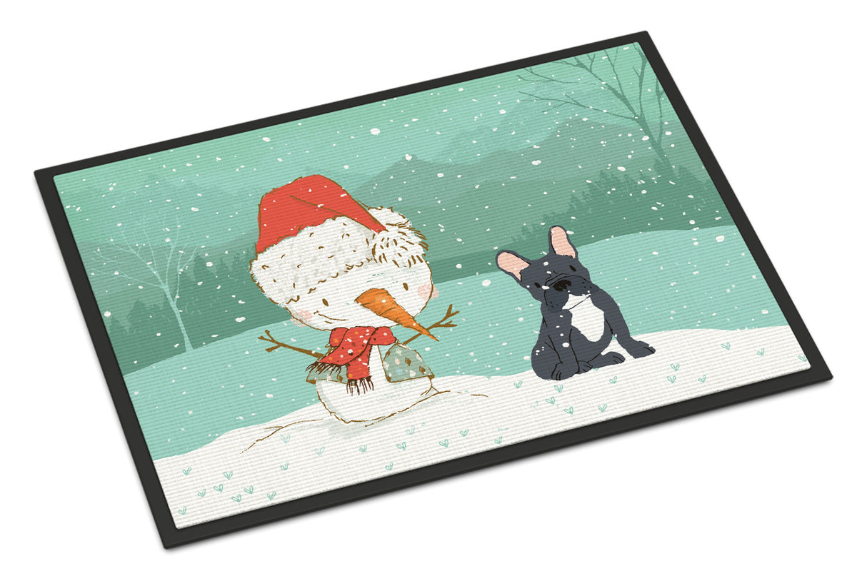 Black French Bulldog Snowman Christmas Indoor or Outdoor Mat 18x27 CK2085MAT - the-store.com