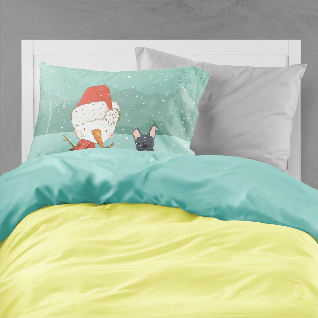 Black French Bulldog Snowman Christmas Fabric Standard Pillowcase CK2085PILLOWCASE by Caroline's Treasures