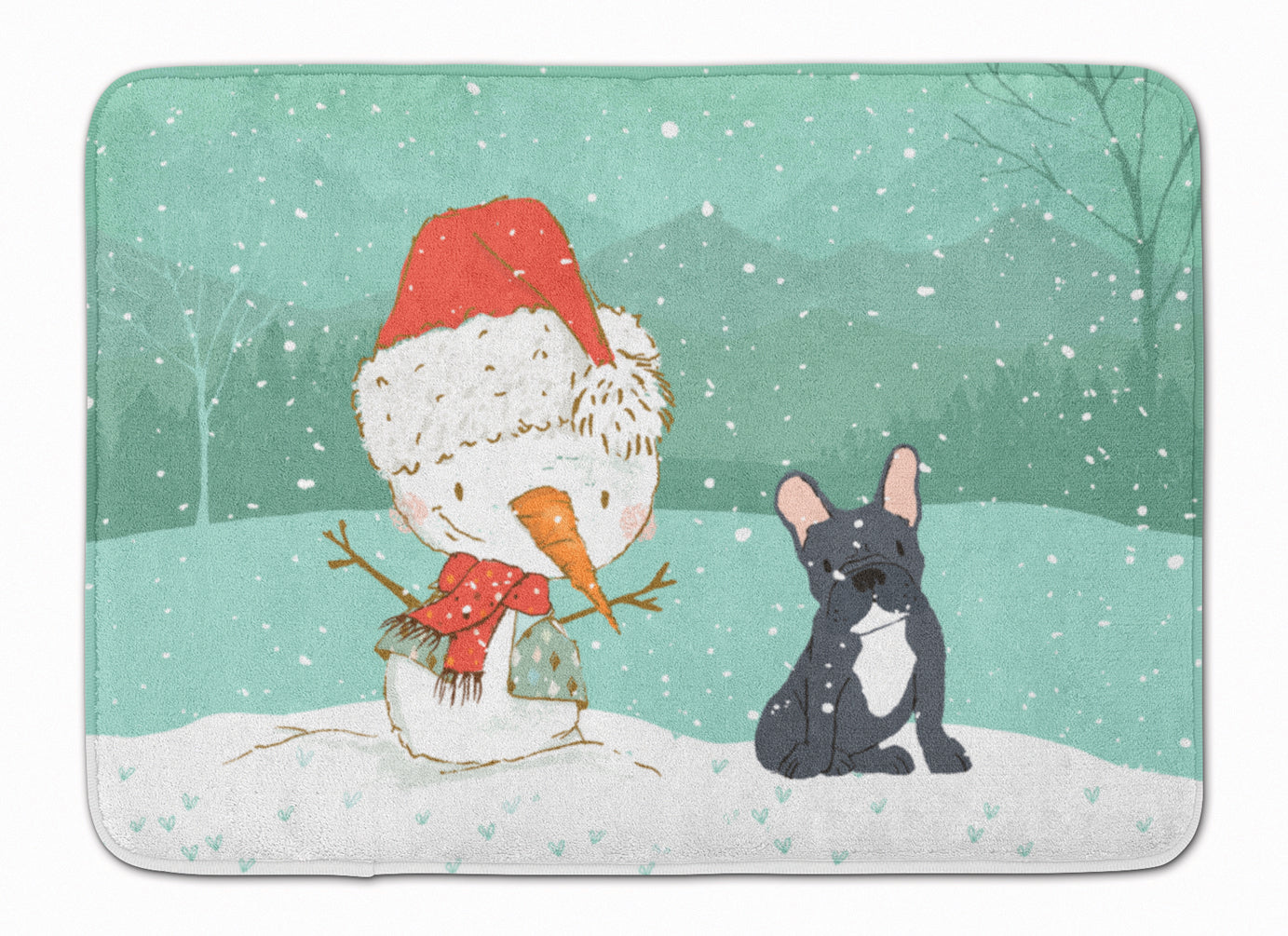 Black French Bulldog Snowman Christmas Machine Washable Memory Foam Mat CK2085RUG - the-store.com