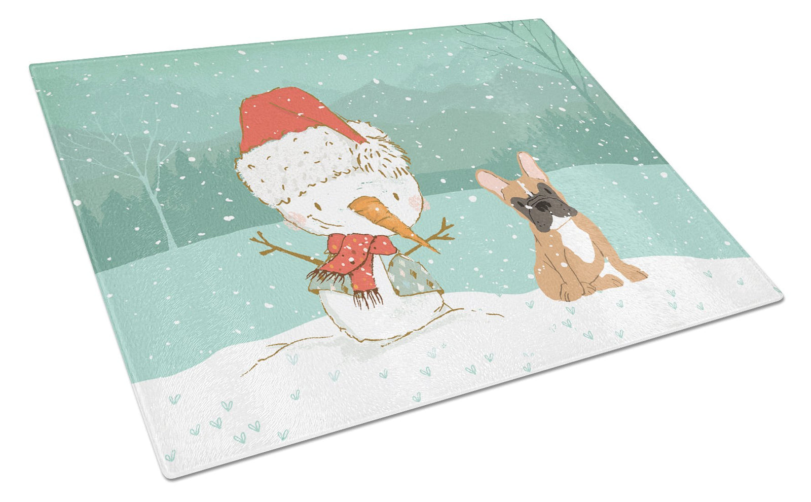 Fawn French Bulldog Snowman Christmas Glass Cutting Board Large CK2086LCB by Caroline's Treasures