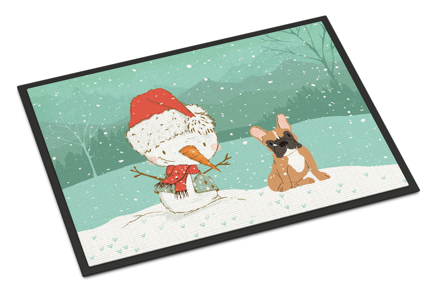 Fawn French Bulldog Snowman Christmas Indoor or Outdoor Mat 18x27 CK2086MAT - the-store.com