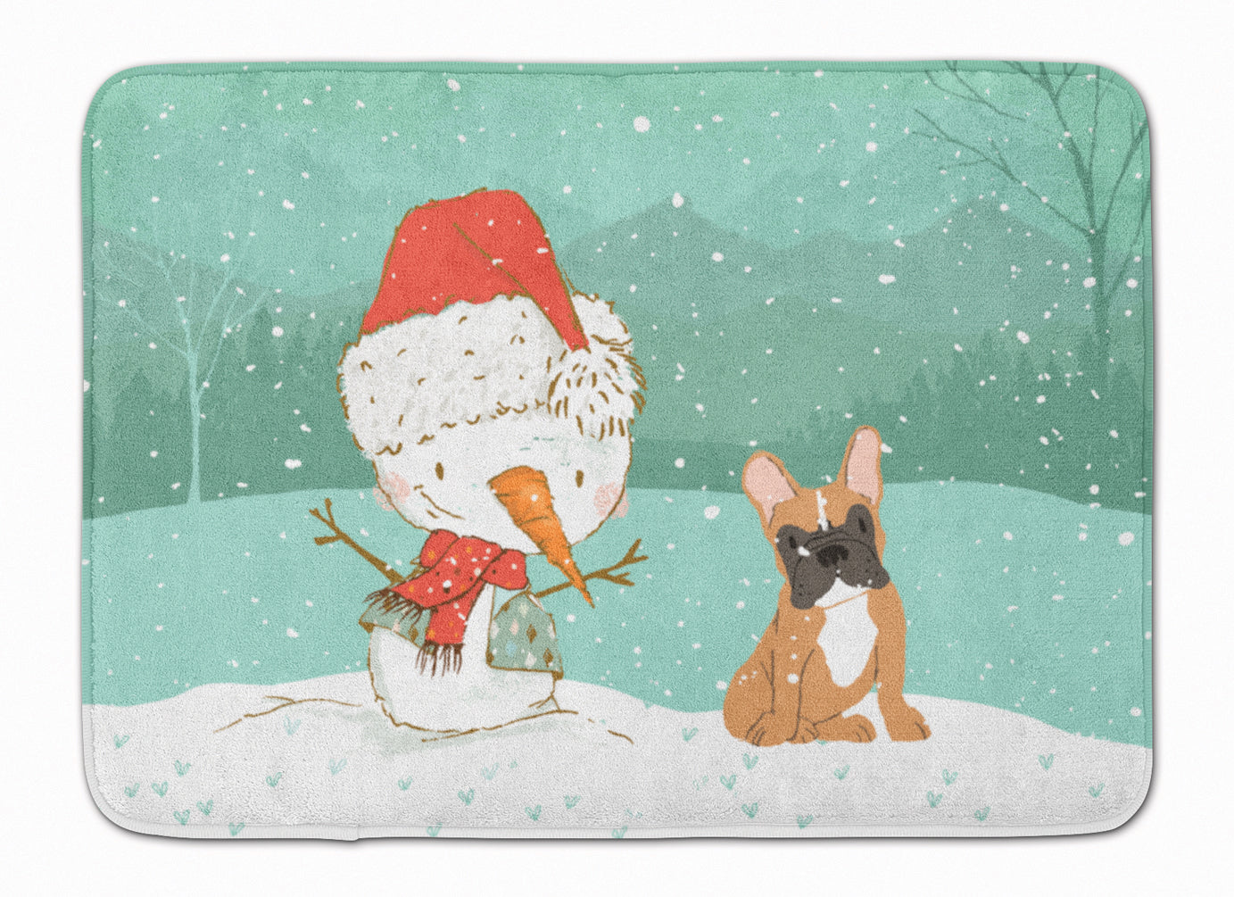 Fawn French Bulldog Snowman Christmas Machine Washable Memory Foam Mat CK2086RUG - the-store.com