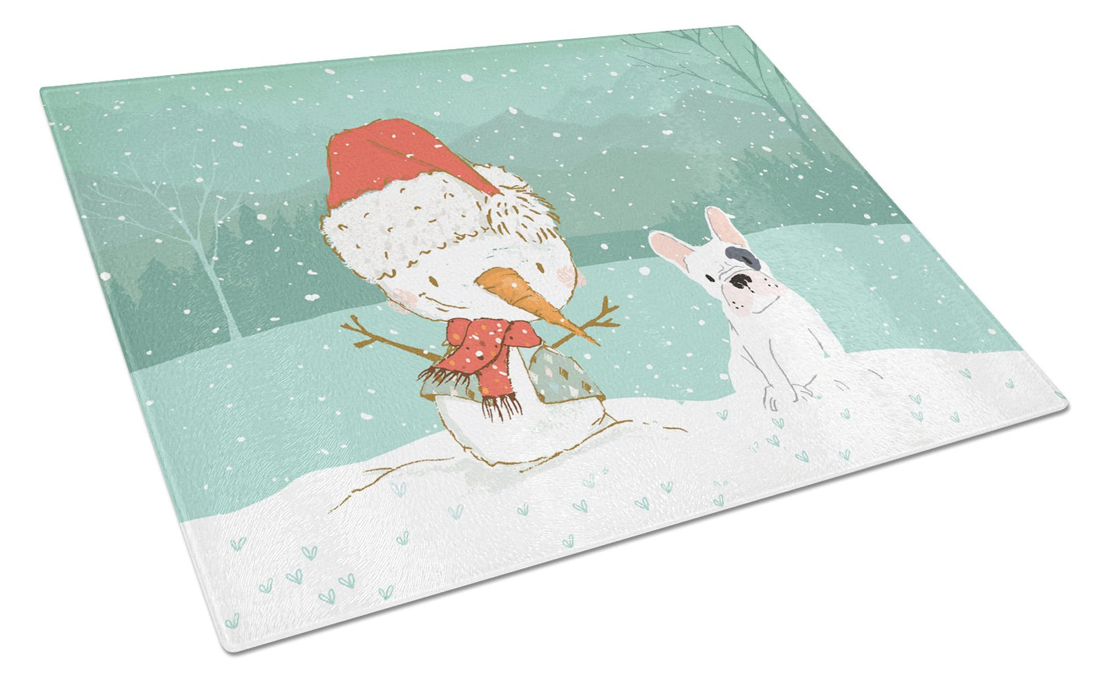 Piebald French Bulldog Snowman Christmas Glass Cutting Board Large CK2087LCB by Caroline's Treasures