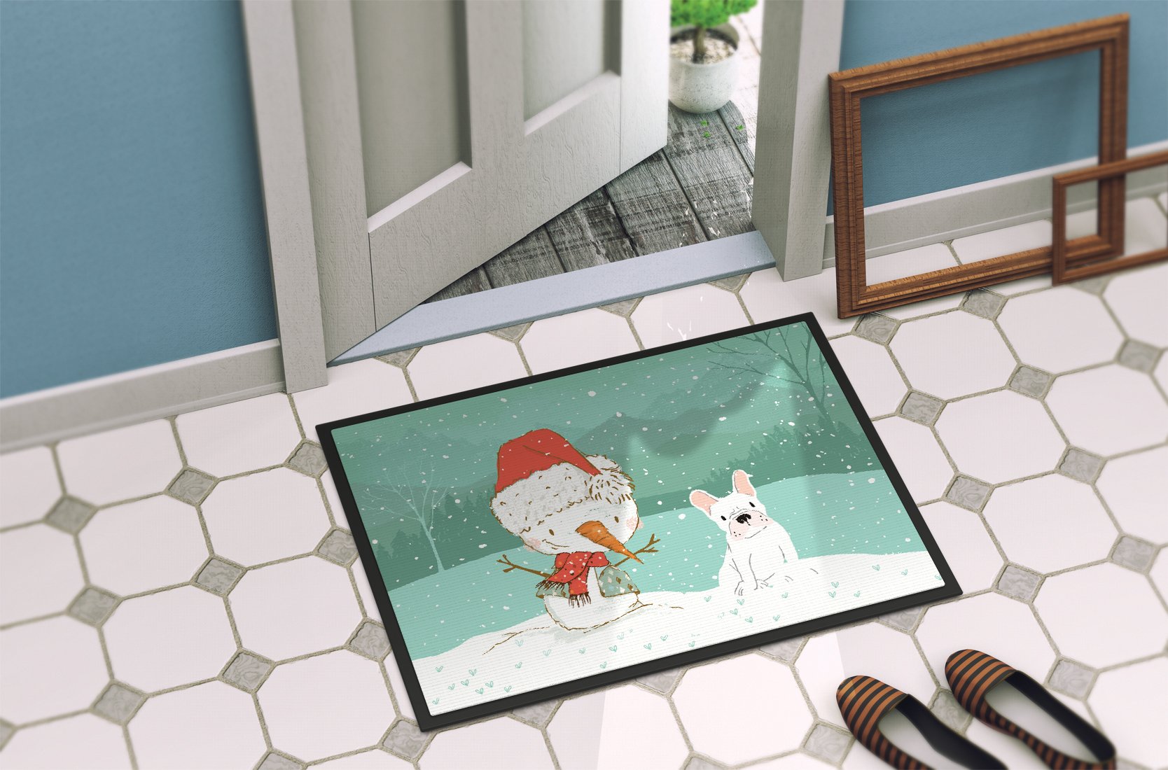 White French Bulldog Snowman Christmas Indoor or Outdoor Mat 24x36 CK2088JMAT by Caroline's Treasures