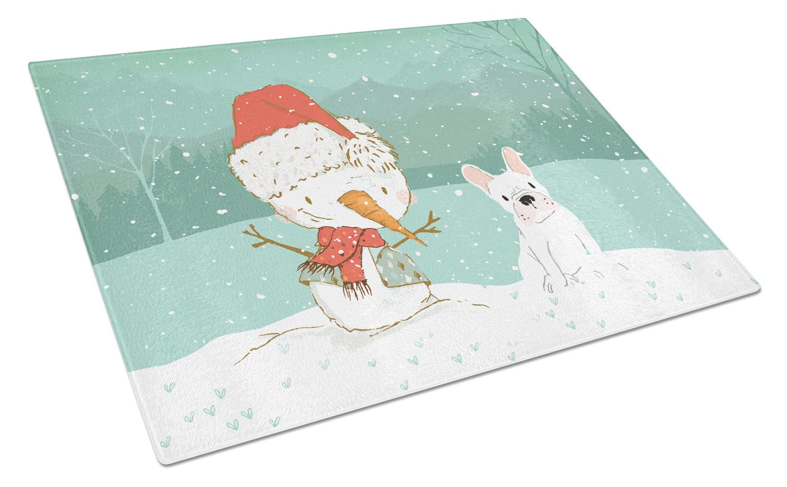 White French Bulldog Snowman Christmas Glass Cutting Board Large CK2088LCB by Caroline's Treasures