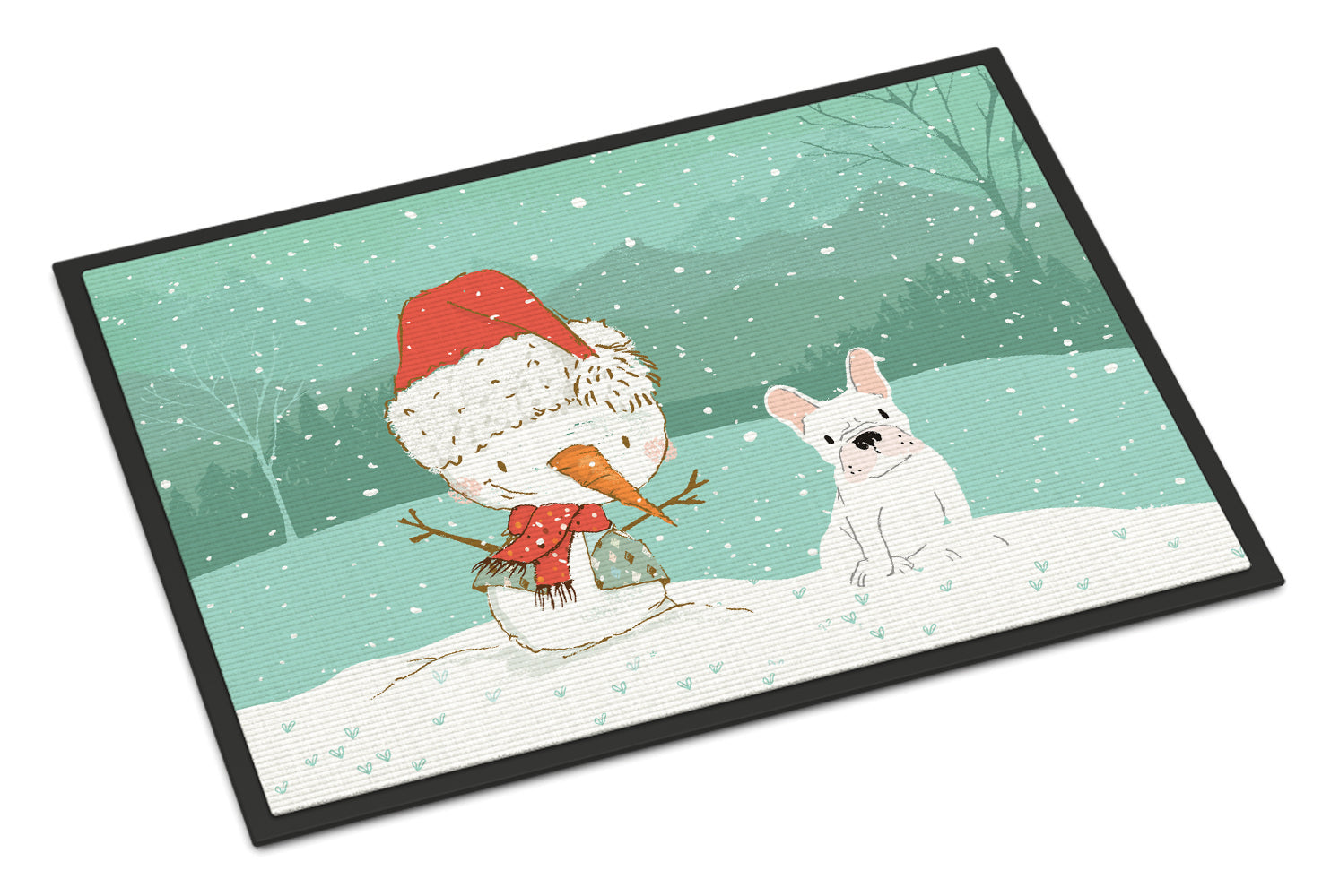 White French Bulldog Snowman Christmas Indoor or Outdoor Mat 18x27 CK2088MAT - the-store.com