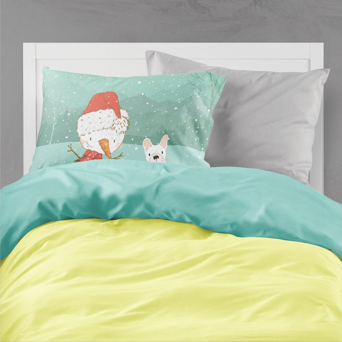 White French Bulldog Snowman Christmas Fabric Standard Pillowcase CK2088PILLOWCASE by Caroline's Treasures