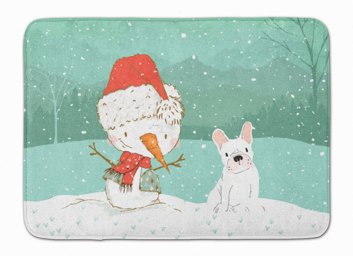 White French Bulldog Snowman Christmas Machine Washable Memory Foam Mat CK2088RUG - the-store.com