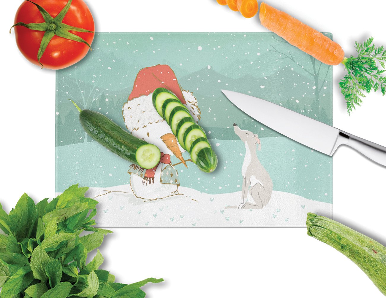 Italian Greyhound Snowman Christmas Glass Cutting Board Large CK2089LCB by Caroline's Treasures