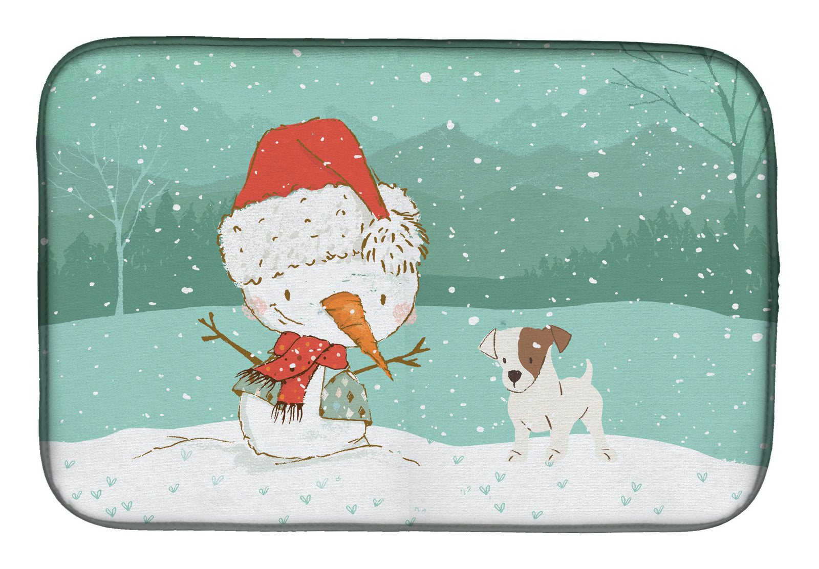 Jack Russell Terrier Snowman Christmas Dish Drying Mat CK2090DDM  the-store.com.