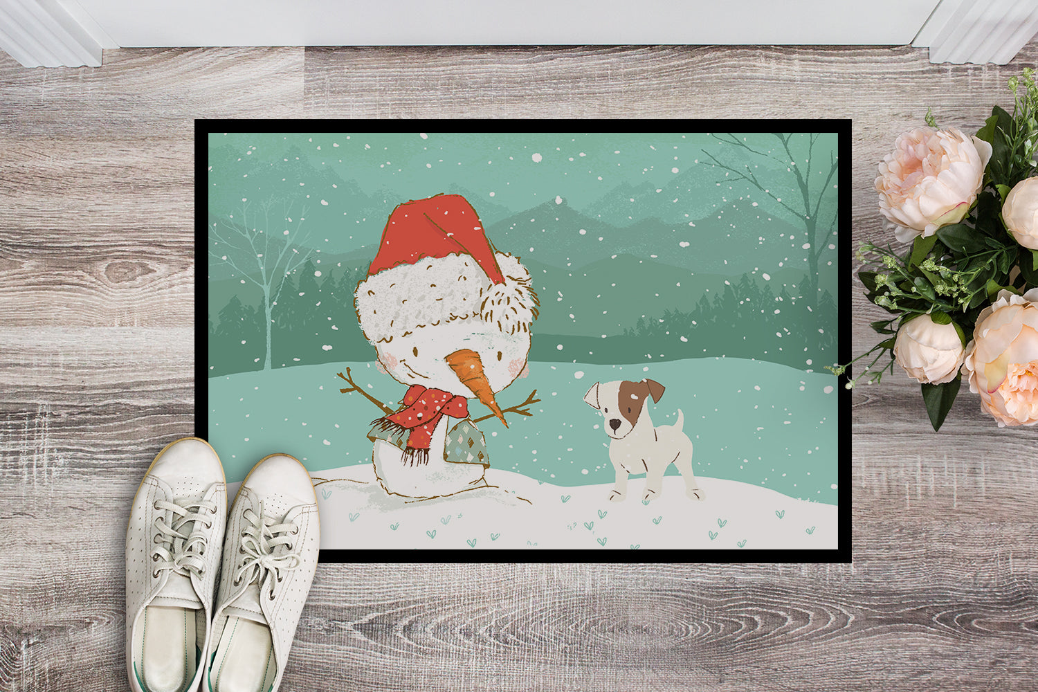 Jack Russell Terrier Snowman Christmas Indoor or Outdoor Mat 18x27 CK2090MAT - the-store.com