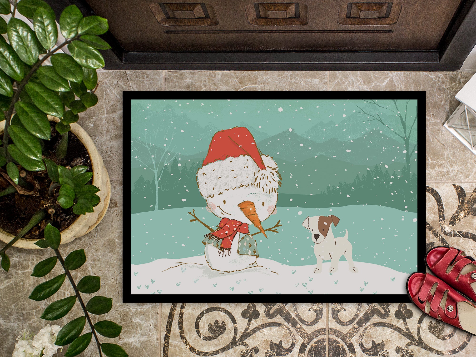 Jack Russell Terrier Snowman Christmas Indoor or Outdoor Mat 18x27 CK2090MAT - the-store.com