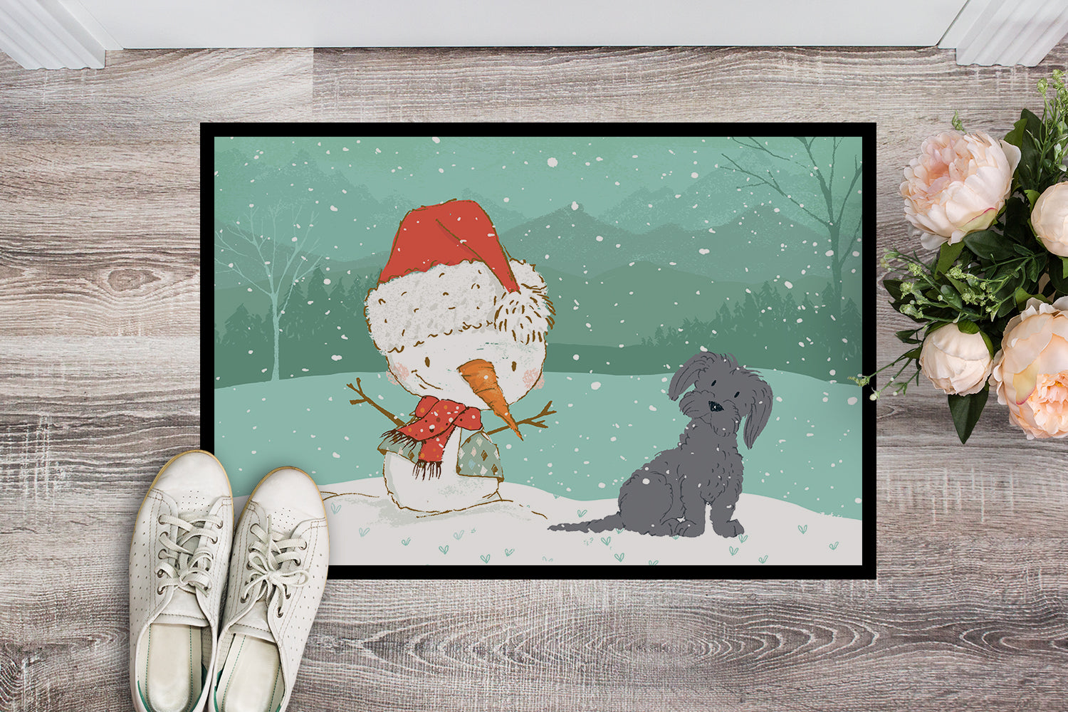 Black Maltese Snowman Christmas Indoor or Outdoor Mat 18x27 CK2092MAT - the-store.com