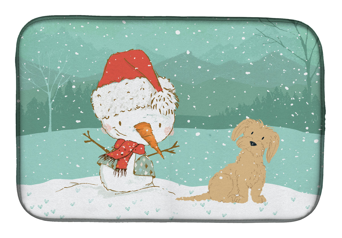 Brown Maltese Snowman Christmas Dish Drying Mat CK2093DDM  the-store.com.