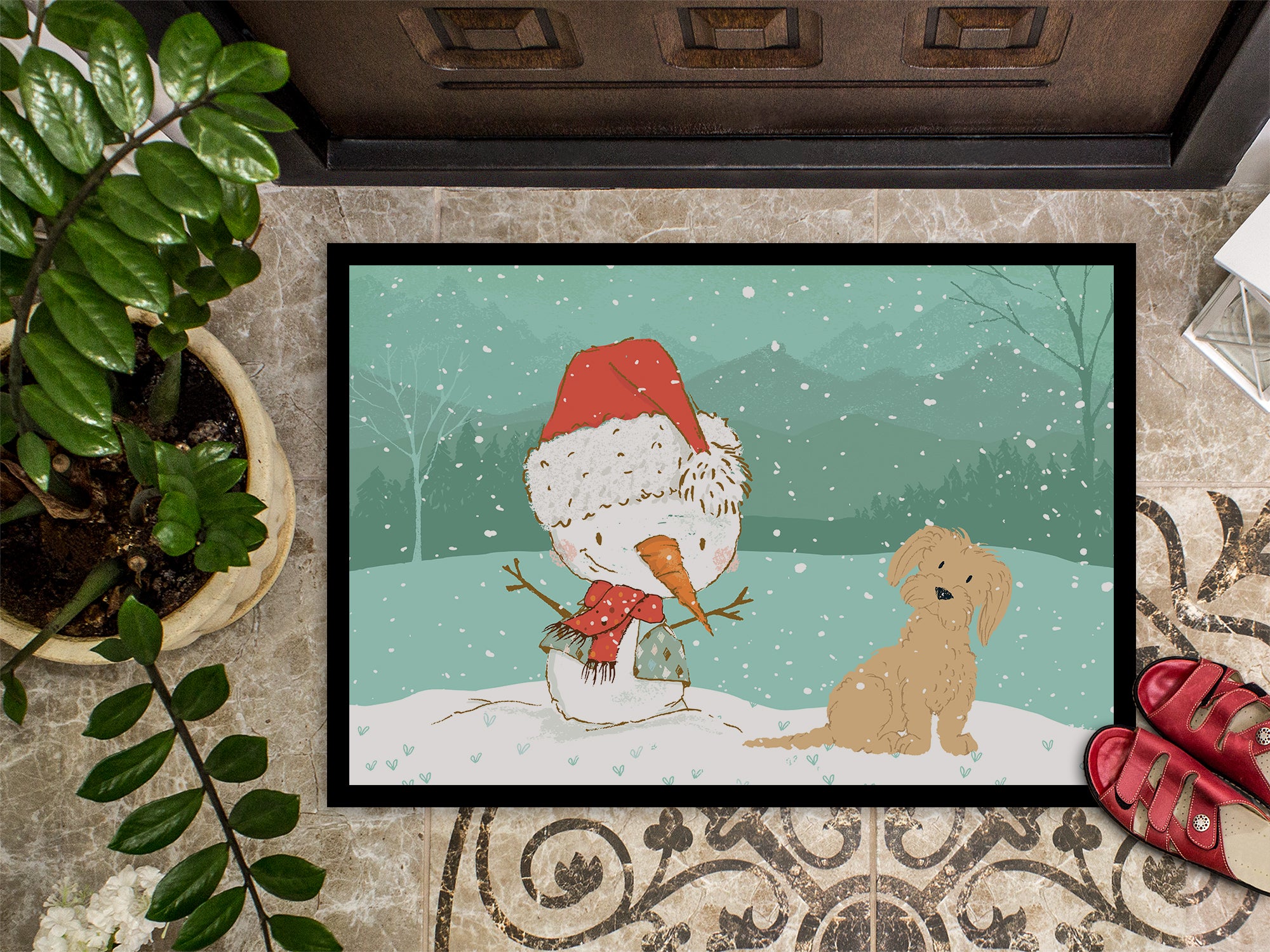 Brown Maltese Snowman Christmas Indoor or Outdoor Mat 18x27 CK2093MAT - the-store.com