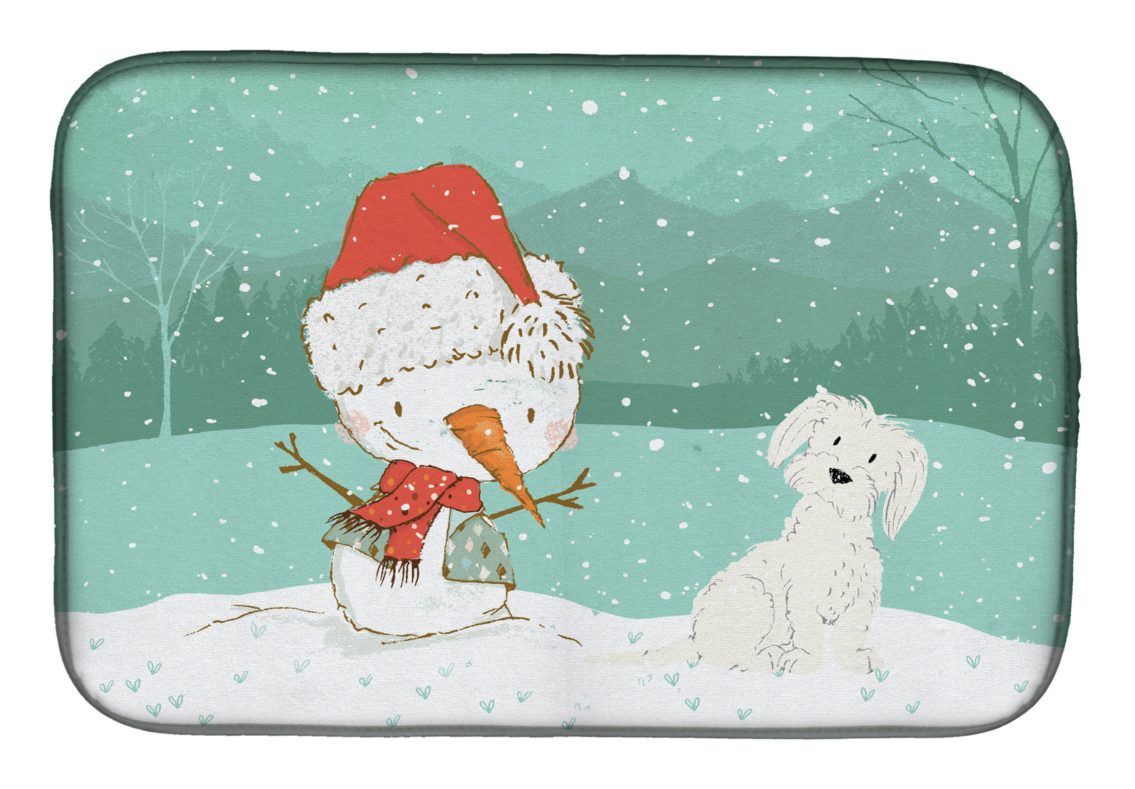 Maltese Snowman Christmas Dish Drying Mat CK2094DDM  the-store.com.