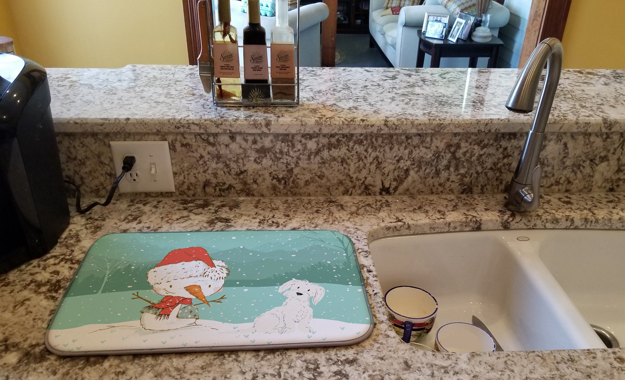 Maltese Snowman Christmas Dish Drying Mat CK2094DDM  the-store.com.