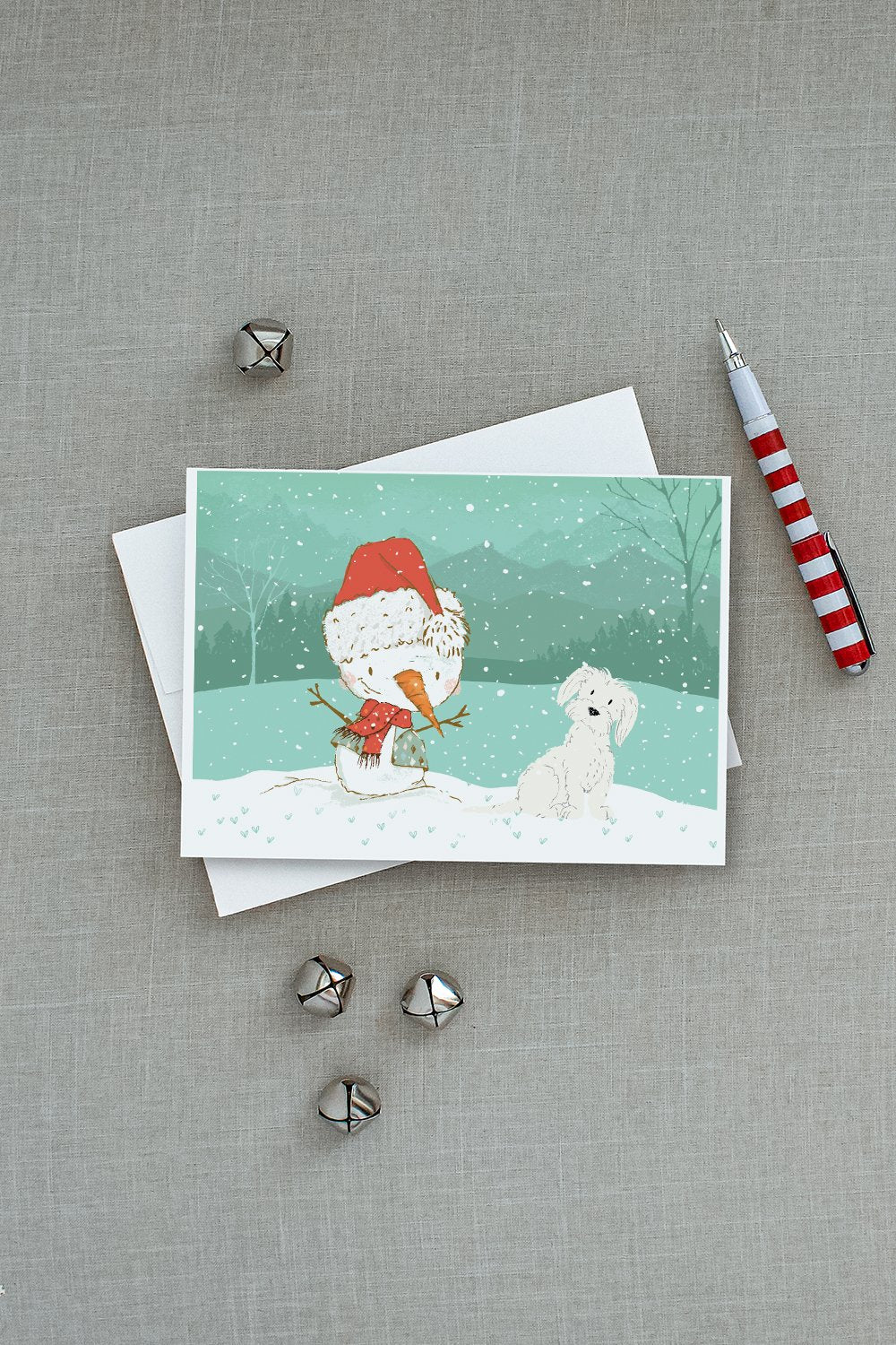 Maltese Snowman Christmas Greeting Cards and Envelopes Pack of 8 - the-store.com