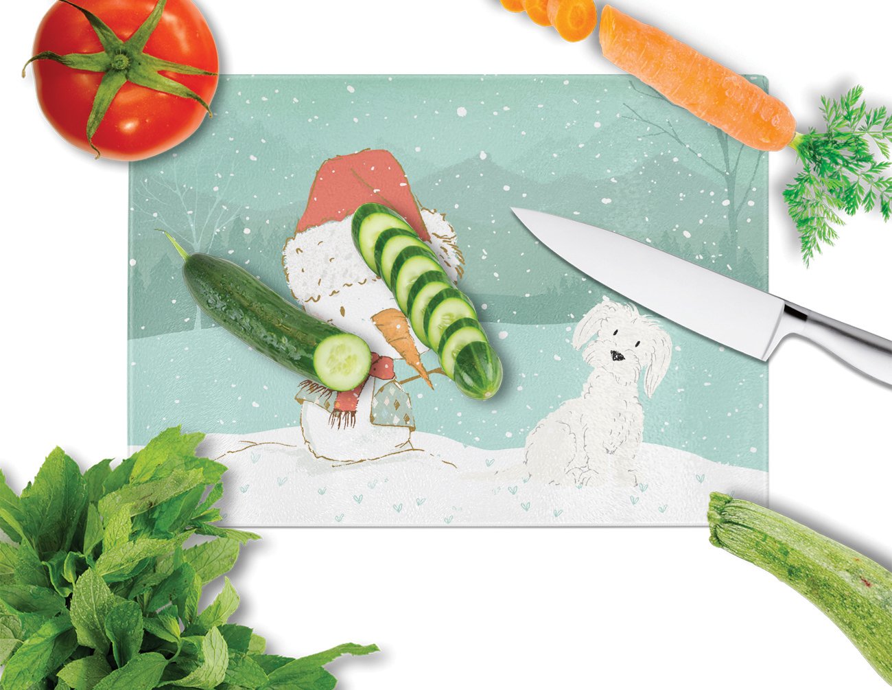 Maltese Snowman Christmas Glass Cutting Board Large CK2094LCB by Caroline's Treasures