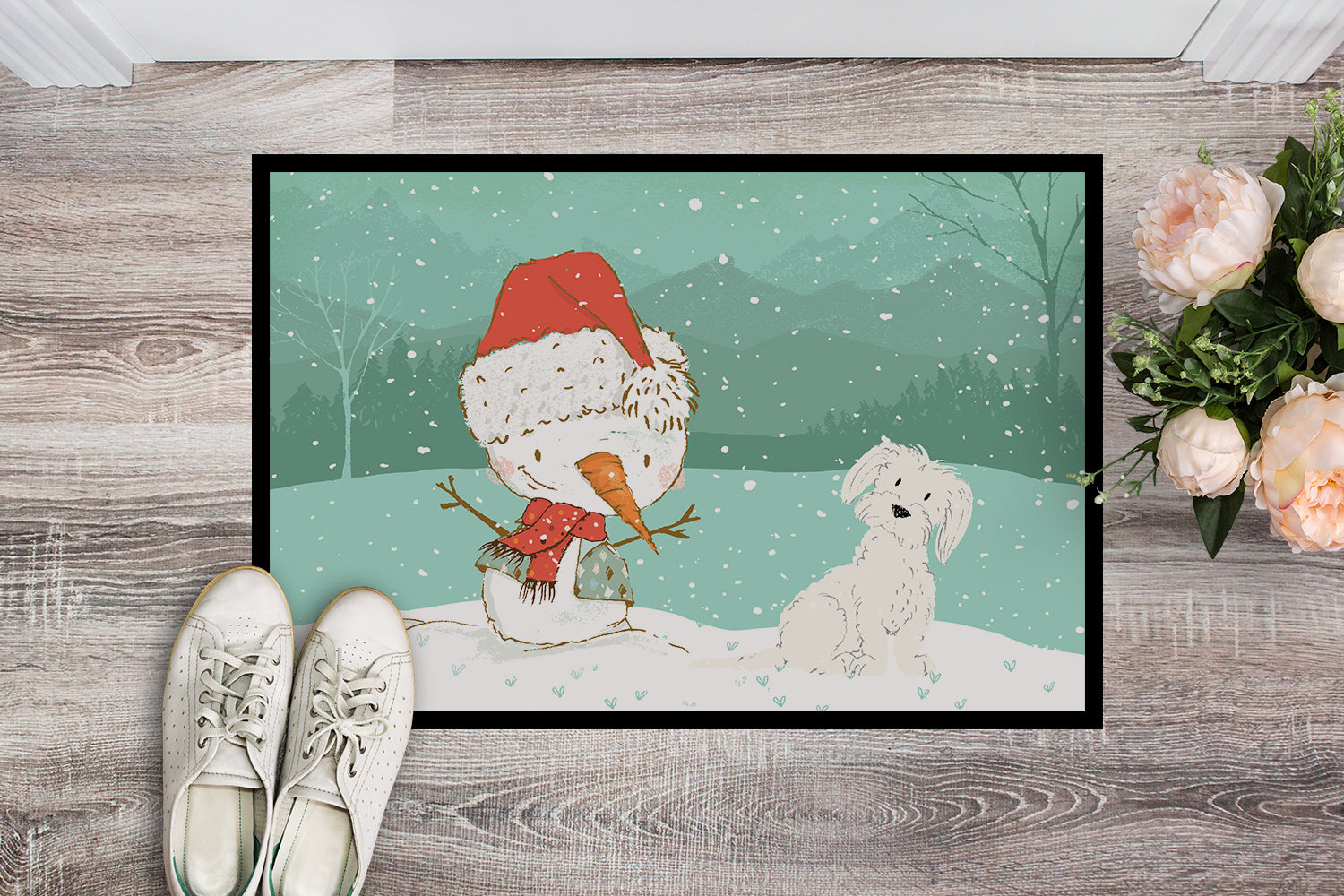 Maltese Snowman Christmas Indoor or Outdoor Mat 18x27 CK2094MAT - the-store.com