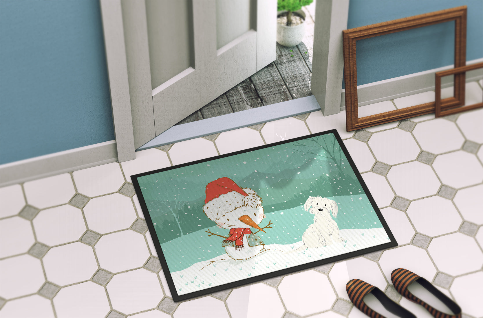 Maltese Snowman Christmas Indoor or Outdoor Mat 18x27 CK2094MAT - the-store.com