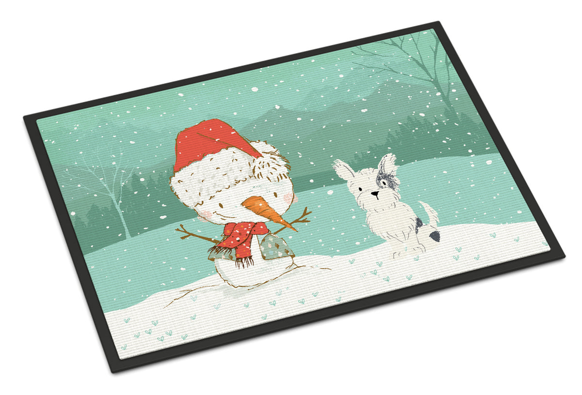 Black and White Terrier Snowman Christmas Indoor or Outdoor Mat 18x27 CK2095MAT - the-store.com