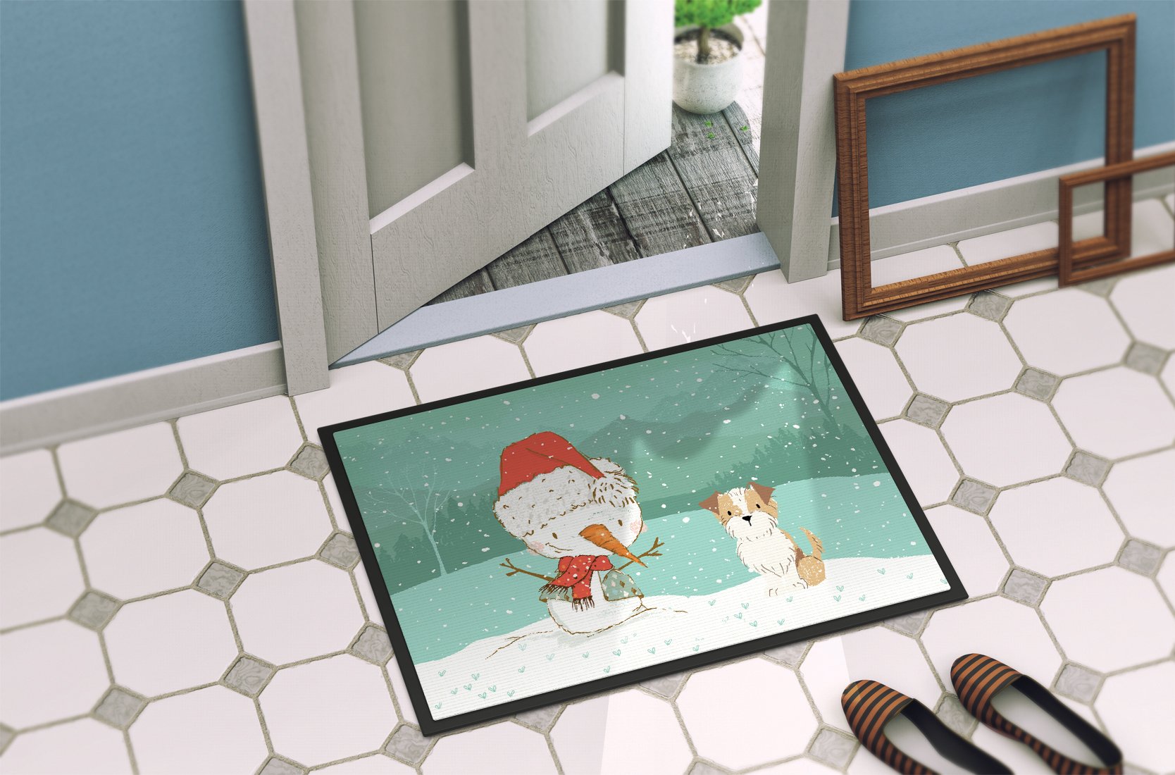 Brown and White Terrier Snowman Christmas Indoor or Outdoor Mat 24x36 CK2096JMAT by Caroline's Treasures