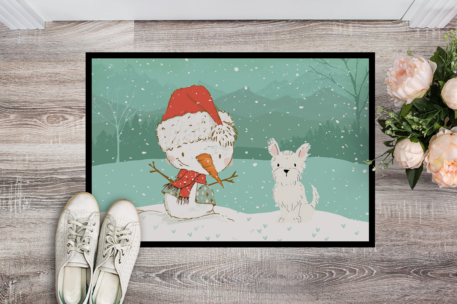 Westie Terrier Snowman Christmas Indoor or Outdoor Mat 18x27 CK2097MAT - the-store.com