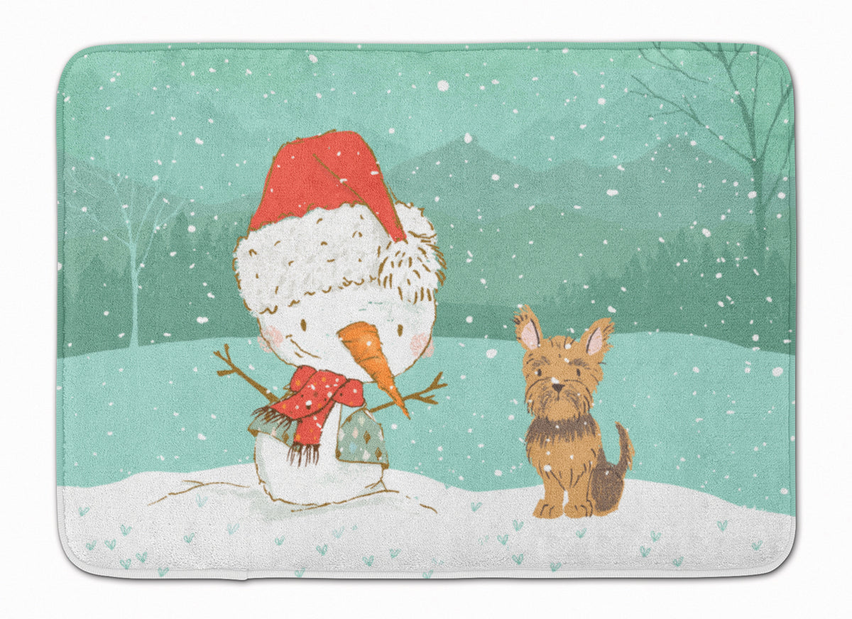 Yorkie Cropped Ears Snowman Christmas Machine Washable Memory Foam Mat CK2098RUG - the-store.com