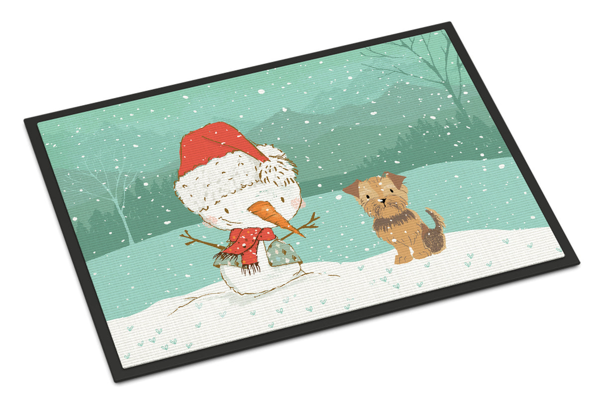 Yorkie Natural Ears Snowman Christmas Indoor or Outdoor Mat 18x27 CK2099MAT - the-store.com