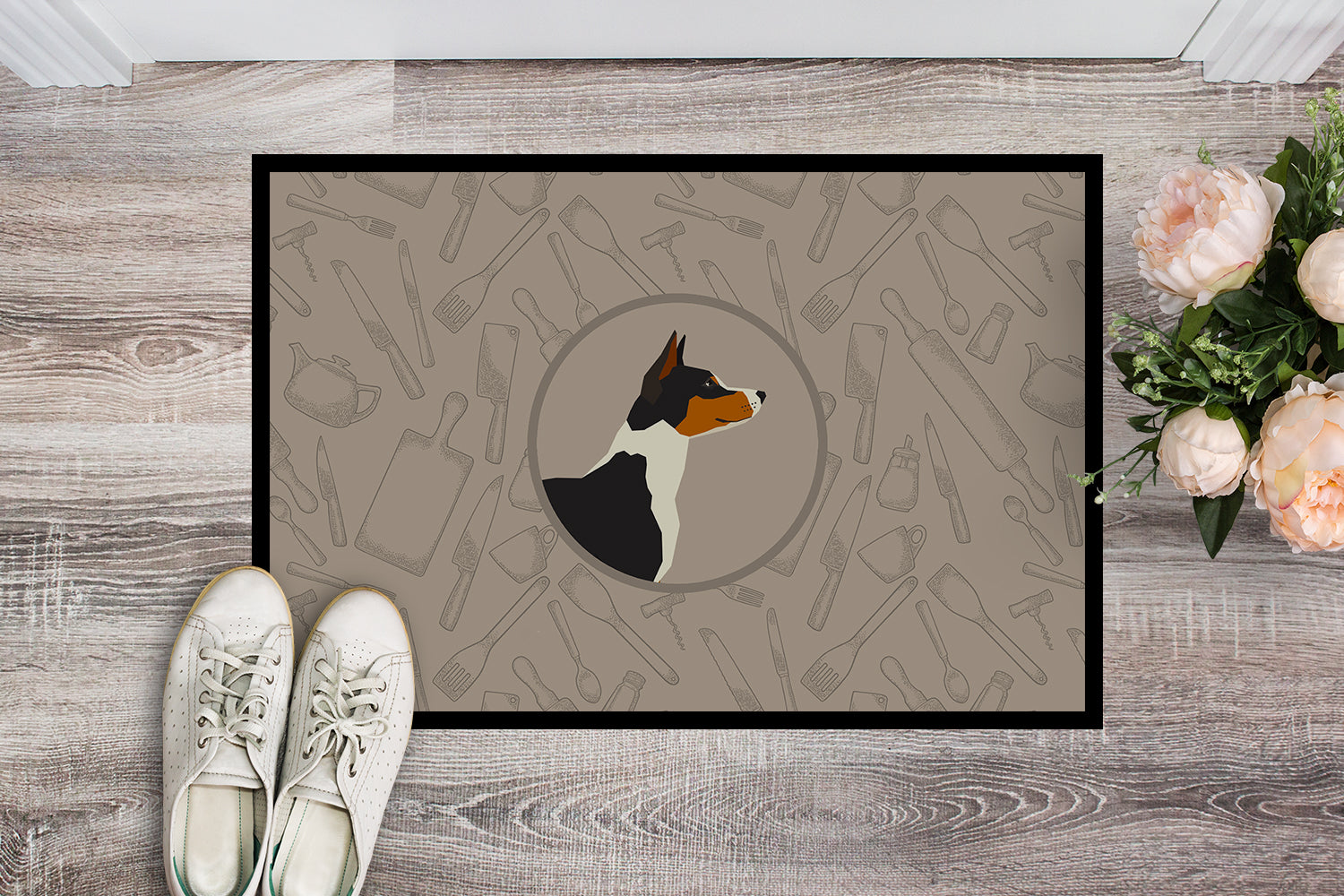 Basenji In the Kitchen Indoor or Outdoor Mat 18x27 CK2164MAT - the-store.com