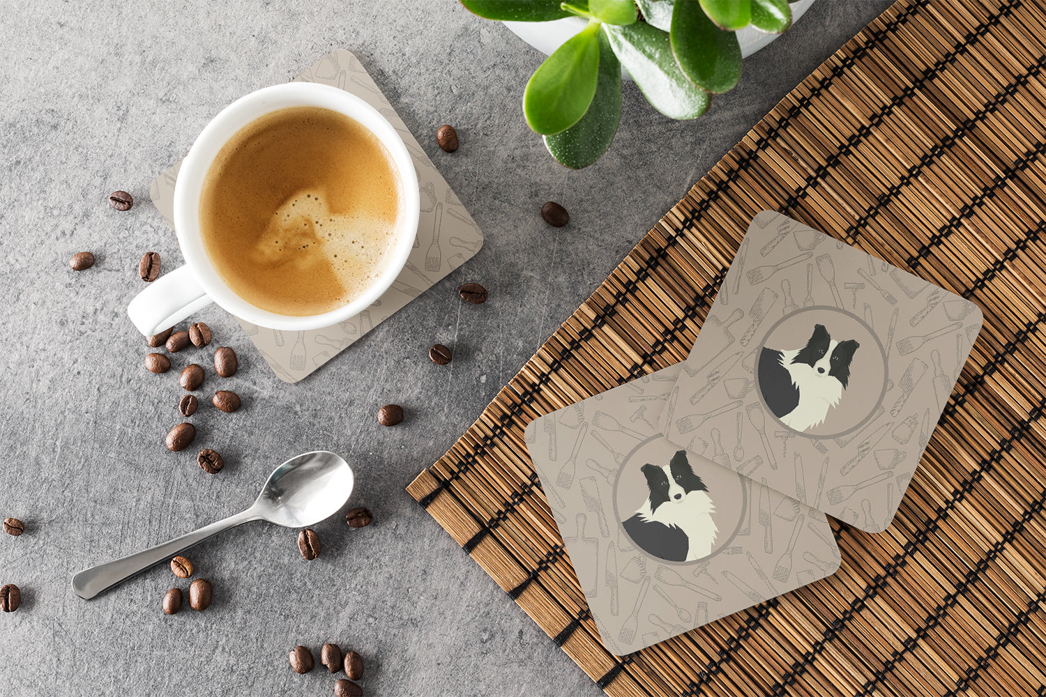 Border Collie In the Kitchen Foam Coaster Set of 4 CK2169FC - the-store.com