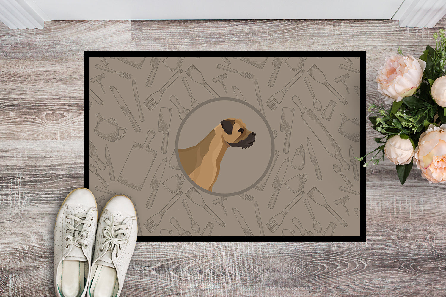 Border Terrier In the Kitchen Indoor or Outdoor Mat 18x27 CK2170MAT - the-store.com