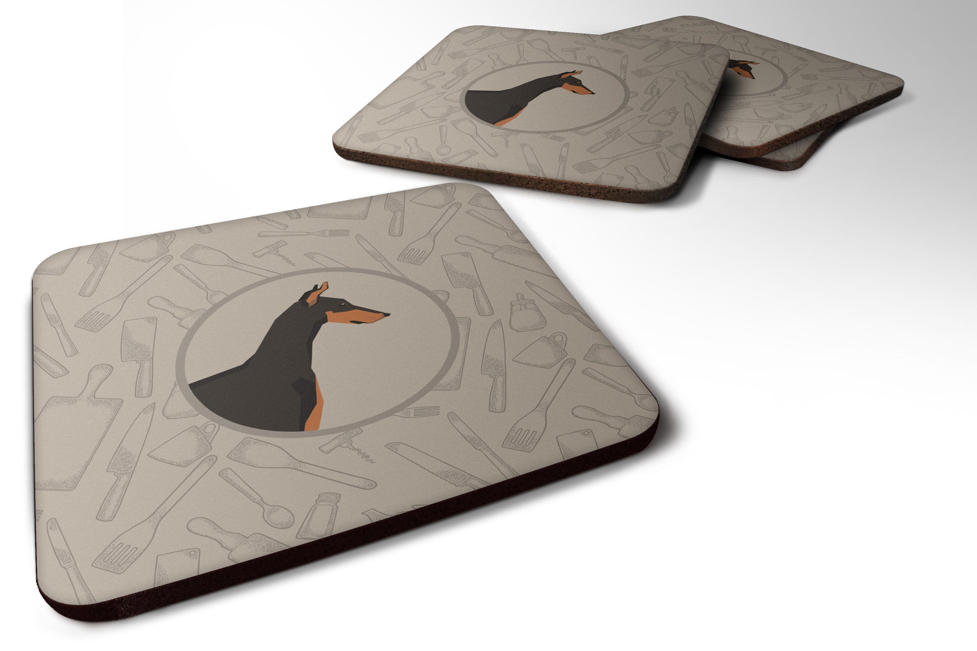 Doberman Pinscher In the Kitchen Foam Coaster Set of 4 CK2182FC - the-store.com