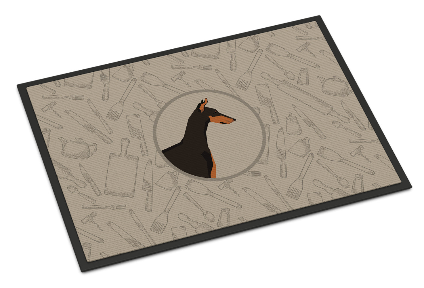 Doberman Pinscher In the Kitchen Indoor or Outdoor Mat 18x27 CK2182MAT - the-store.com