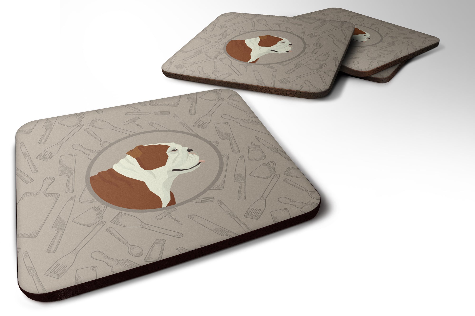 English Bulldog In the Kitchen Foam Coaster Set of 4 CK2183FC - the-store.com