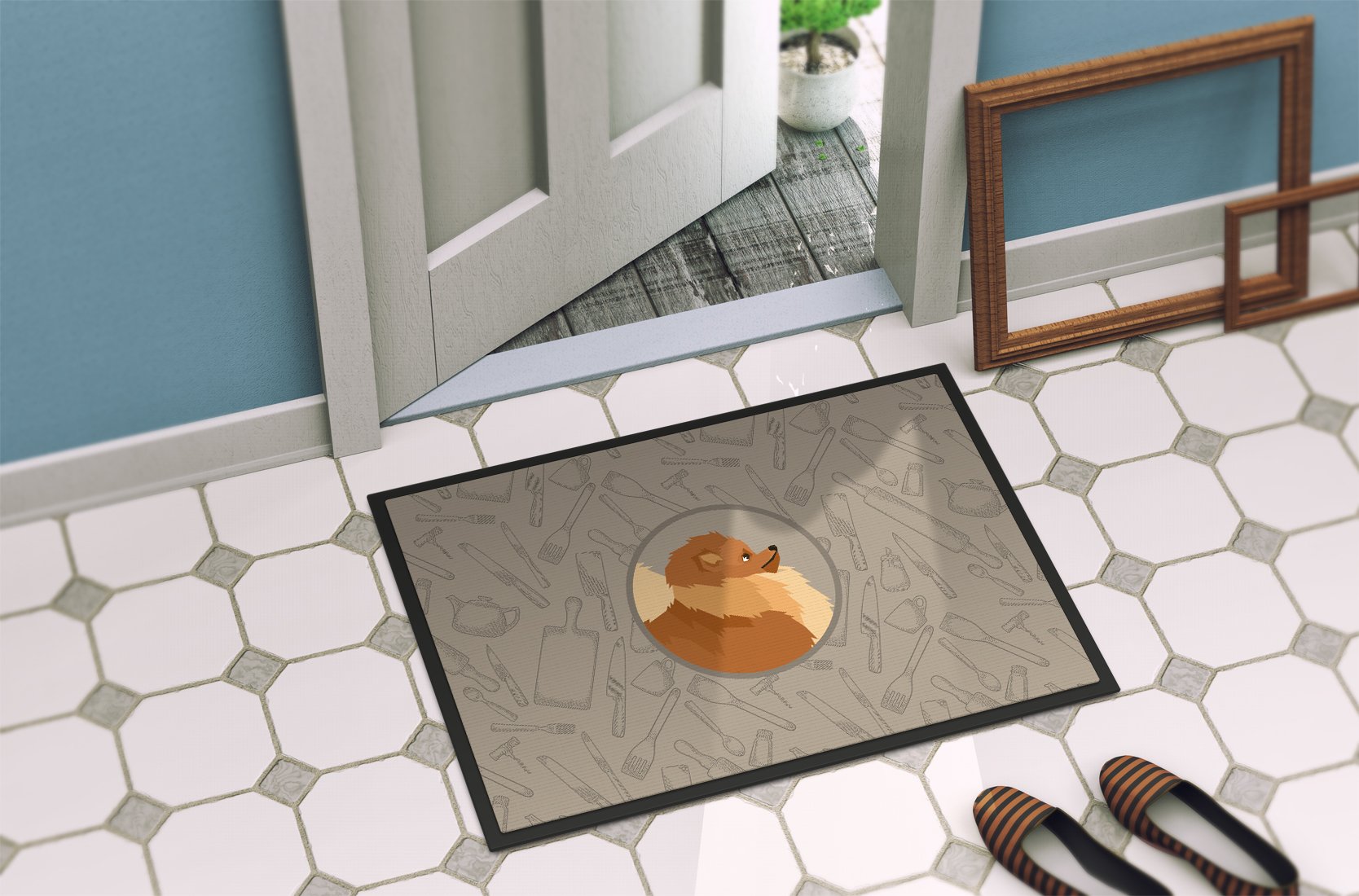 Pomeranian In the Kitchen Indoor or Outdoor Mat 24x36 CK2202JMAT by Caroline's Treasures