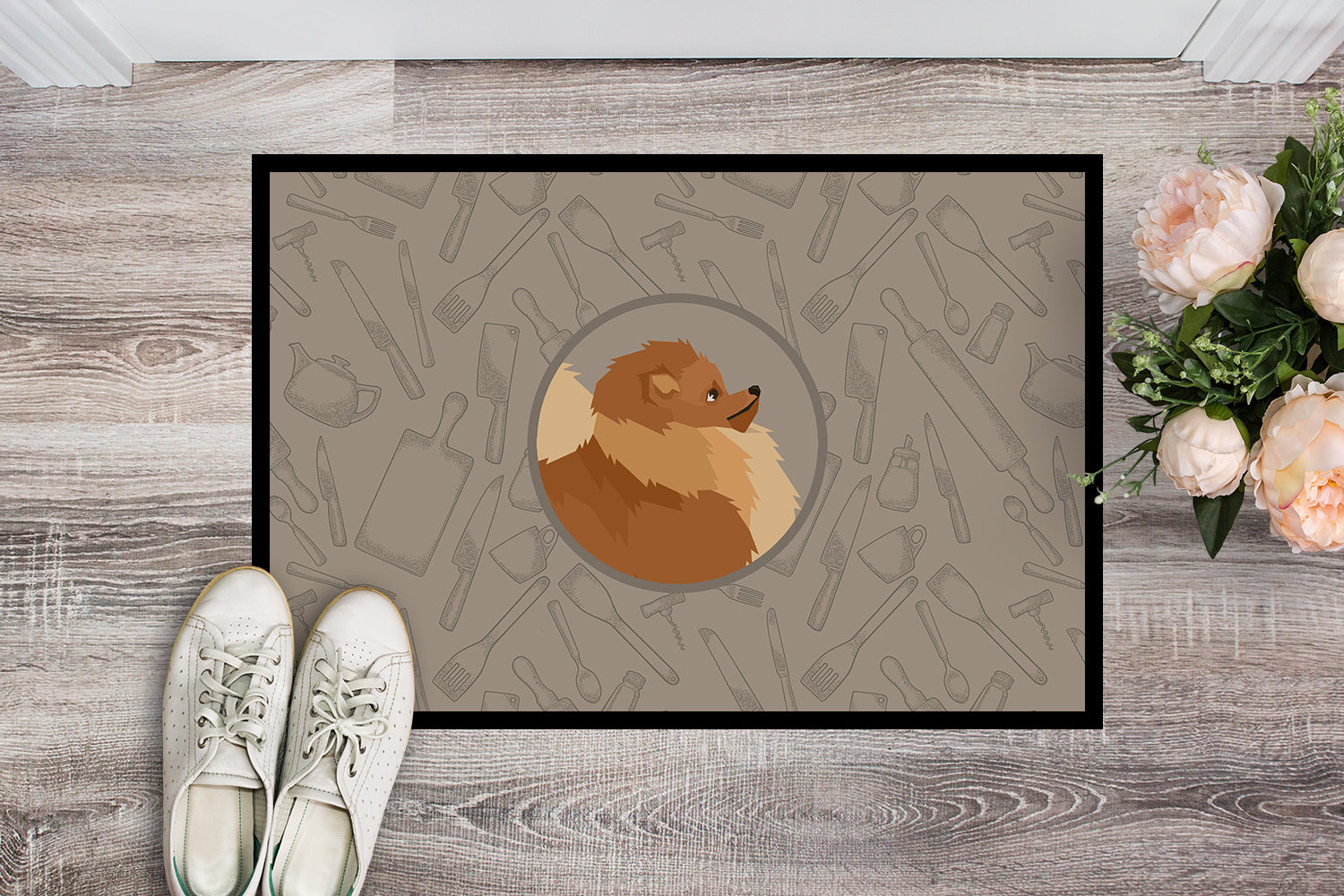 Pomeranian In the Kitchen Indoor or Outdoor Mat 18x27 CK2202MAT - the-store.com