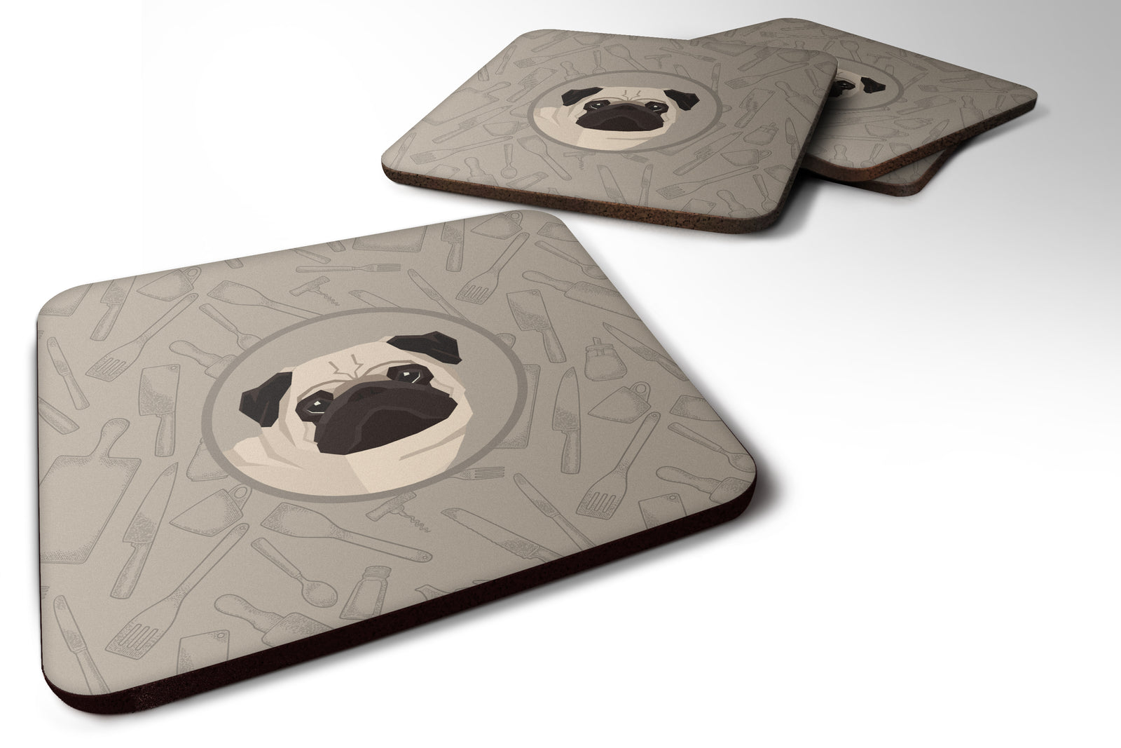 Pug In the Kitchen Foam Coaster Set of 4 CK2204FC - the-store.com