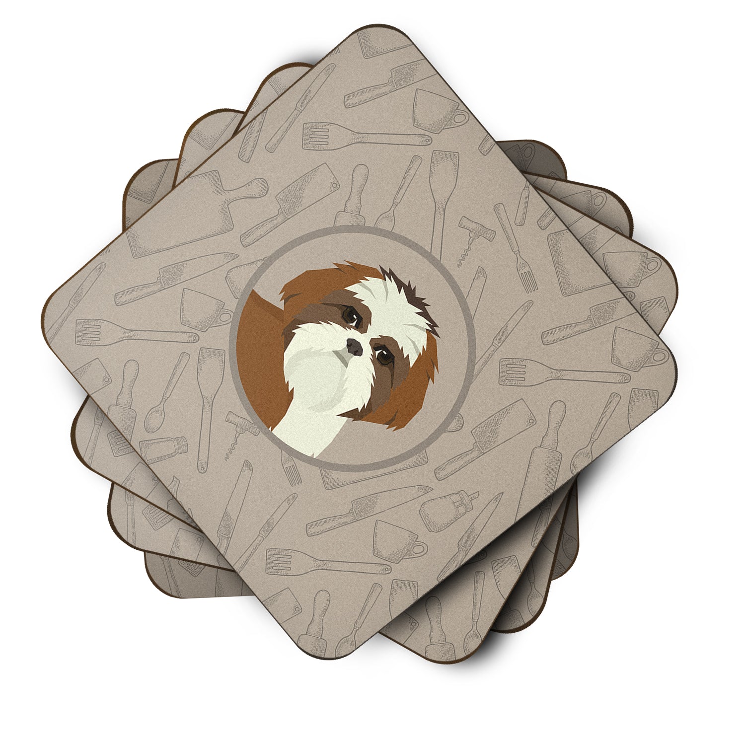 Shih Tzu In the Kitchen Foam Coaster Set of 4 CK2210FC - the-store.com