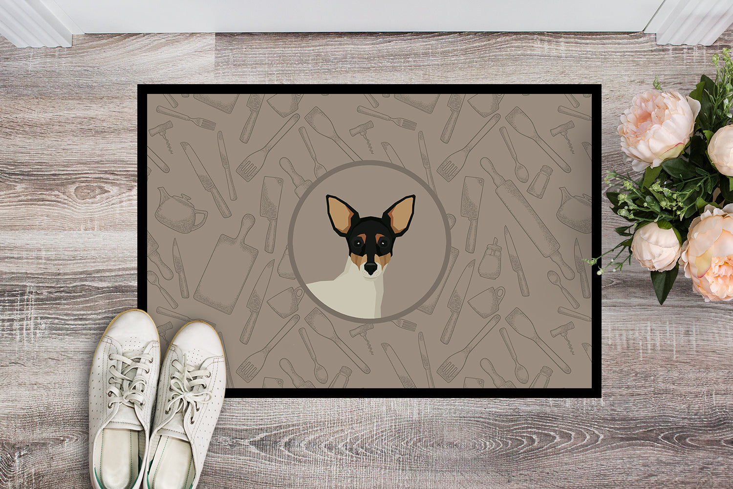 Toy Fox Terrier In the Kitchen Indoor or Outdoor Mat 18x27 CK2214MAT - the-store.com