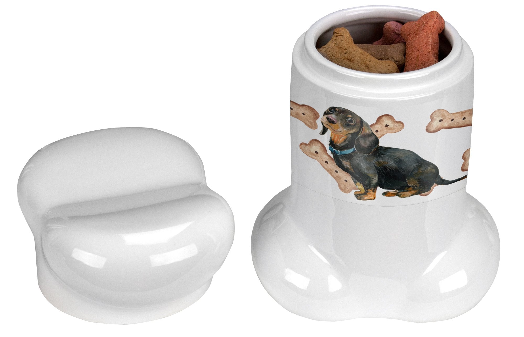 Black and Tan Dachshund Puppy Bone Shaped Treat Jar CK2382BSTJ by Caroline's Treasures