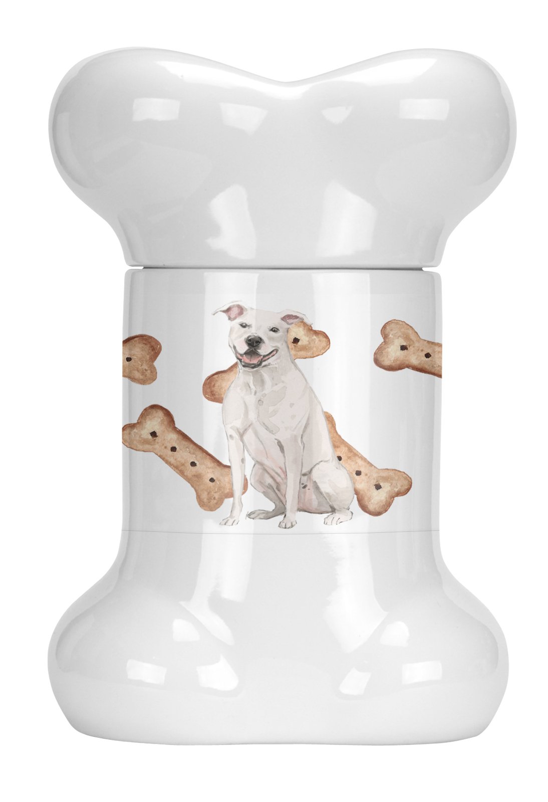 White Staffordshire Bull Terrier Staffie Bone Shaped Treat Jar CK2384BSTJ by Caroline&#39;s Treasures