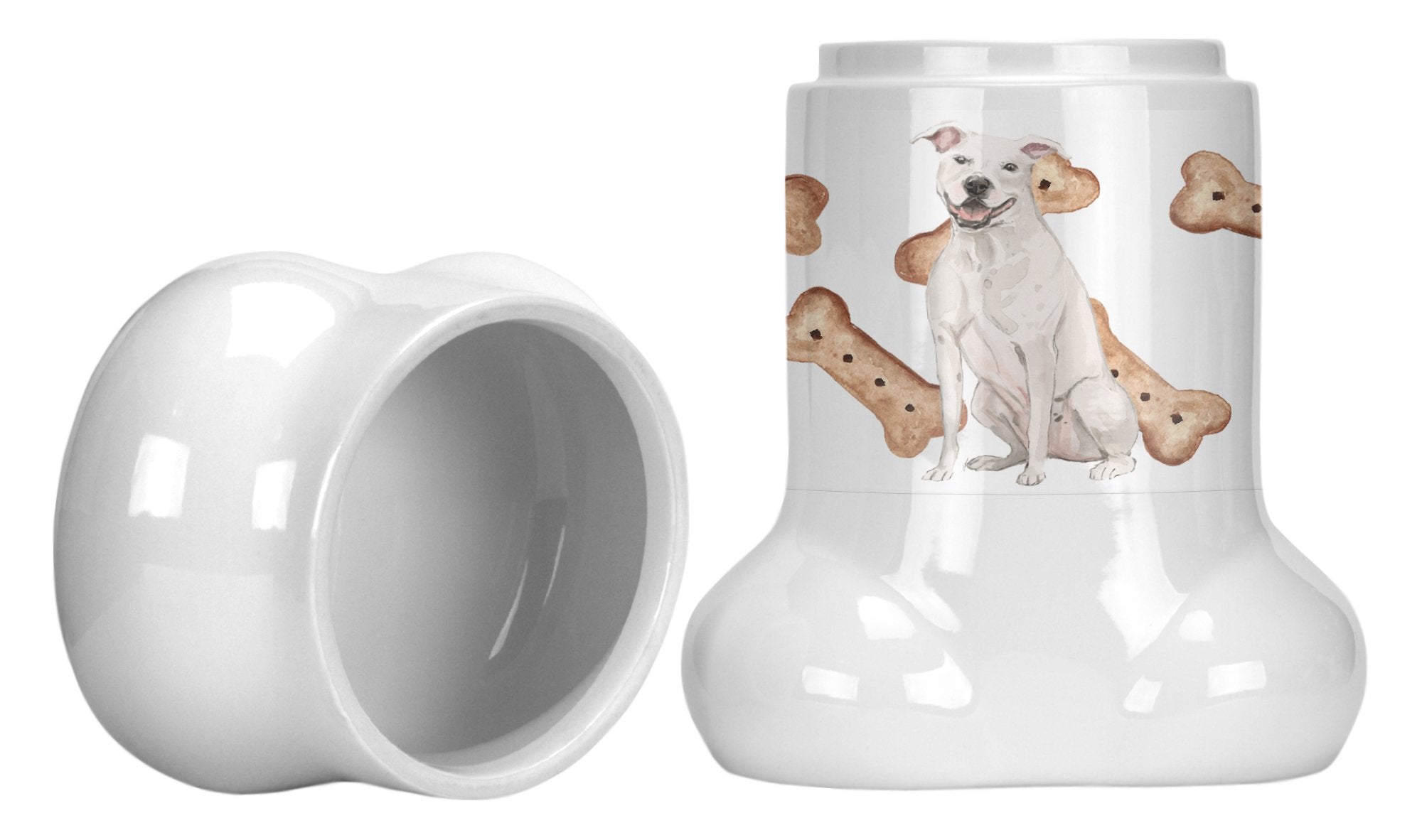 White Staffordshire Bull Terrier Staffie Bone Shaped Treat Jar CK2384BSTJ by Caroline's Treasures