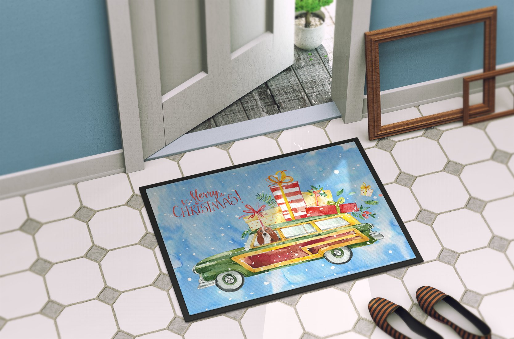 Merry Christmas Basset Hound Indoor or Outdoor Mat 24x36 CK2393JMAT by Caroline's Treasures