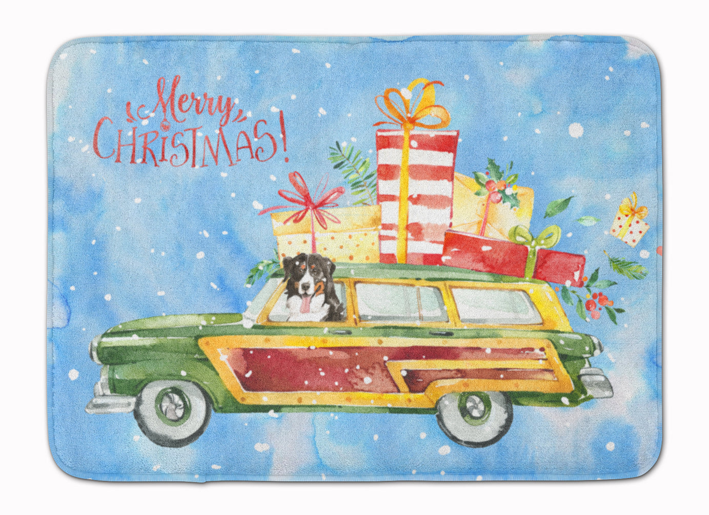 Merry Christmas Bernese Mountain Dog Machine Washable Memory Foam Mat CK2394RUG - the-store.com